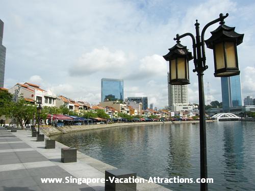 A complete view of Boat Quay by the Singapore River